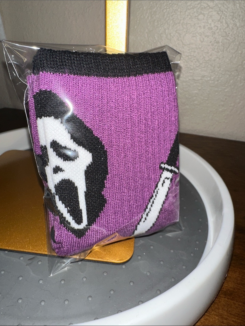 Ghost Face Purple Quarter crew socks